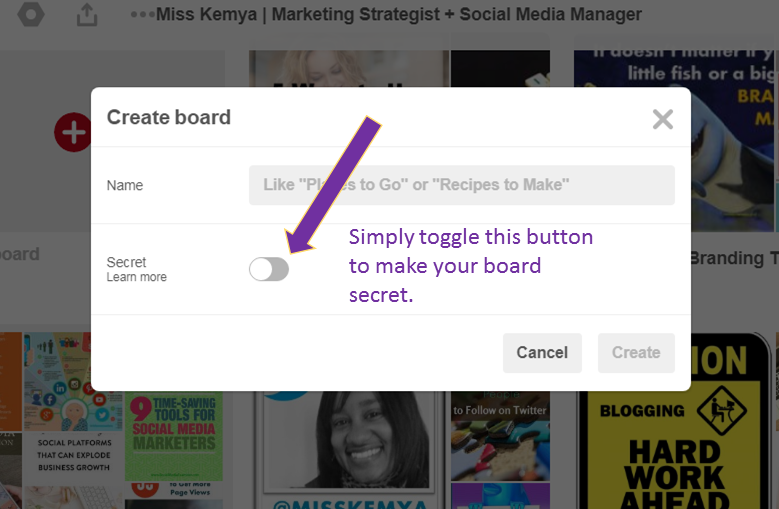 How to create a secret Pinterest board step 2